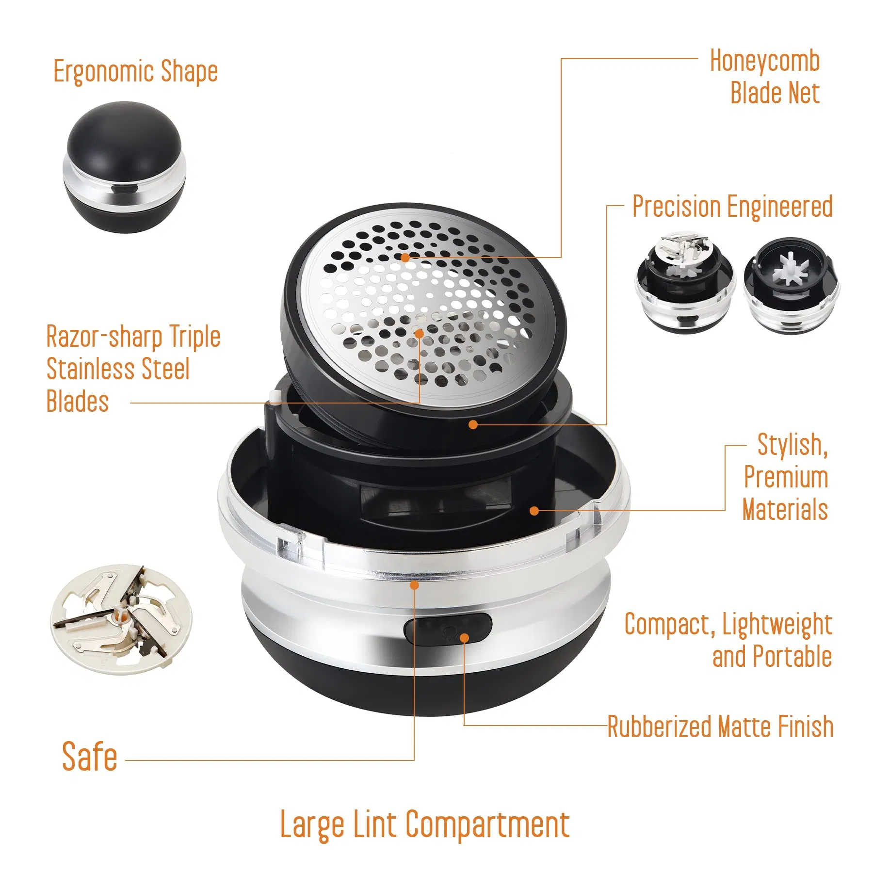 German-Stainless-Steel-Blades Rechargeable Compact Lightweight Portable Ergonomic Electric Fabric Shaver Lint Remover