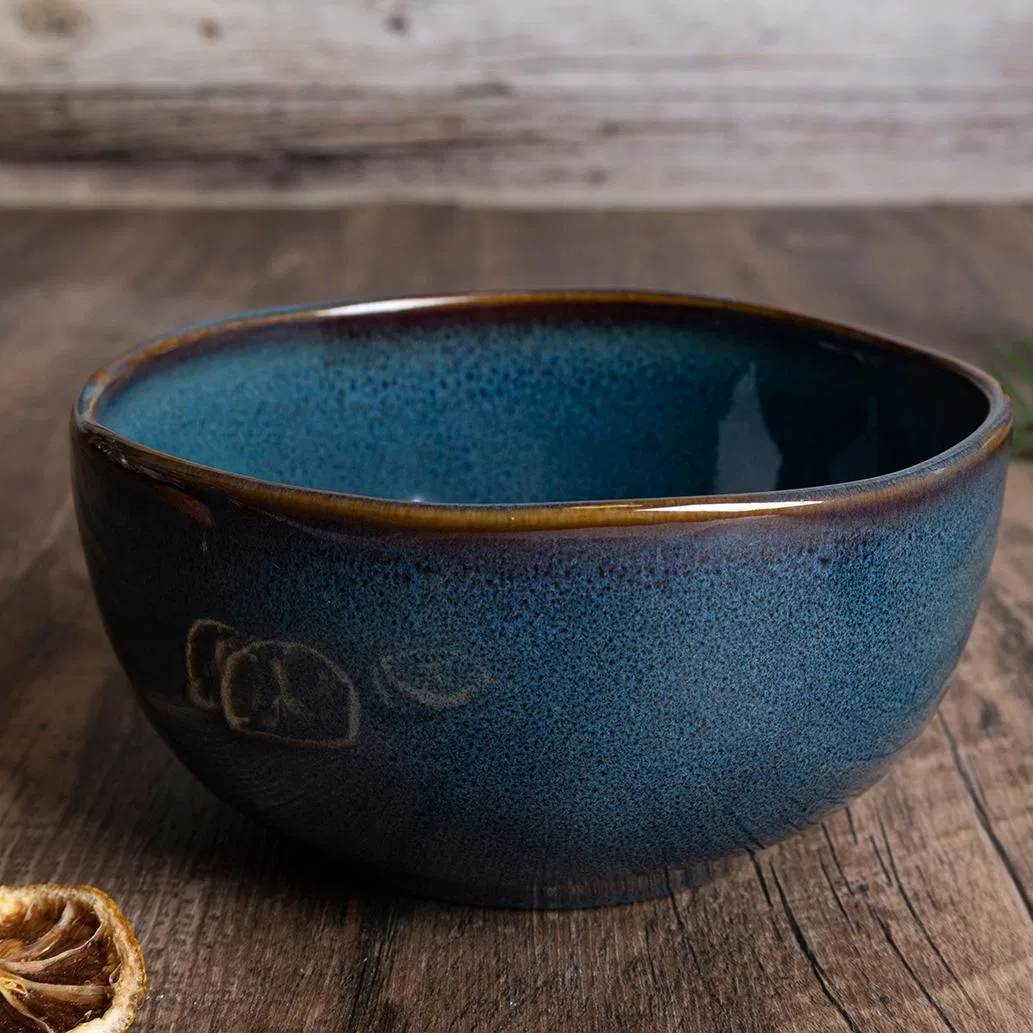 Eco-Friendly Hotel Restaurant Latest Custom Wholesale Handcrafted Nordic Unique Organic Reactive Glaze 12/16/18PCS Rustic Blue Ceramic Stoneware Dinnerware Set