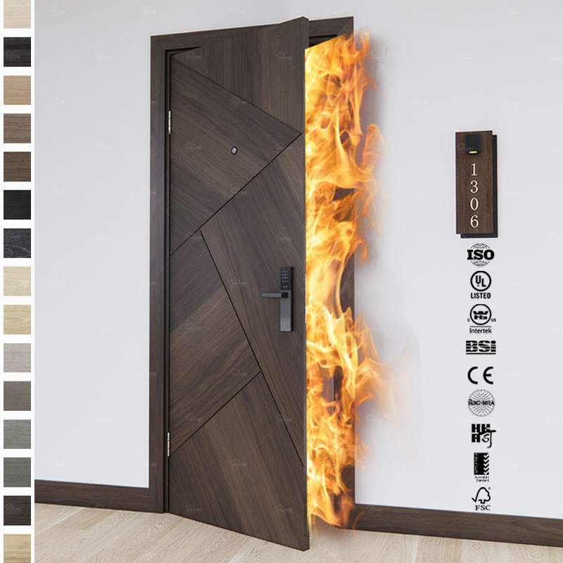 American Hotel Apartment Wood Fireproof Doors Modern Wooden 20 45 60 Minute Fire Rating Residential Door 0.8*2.1 Fire Door
