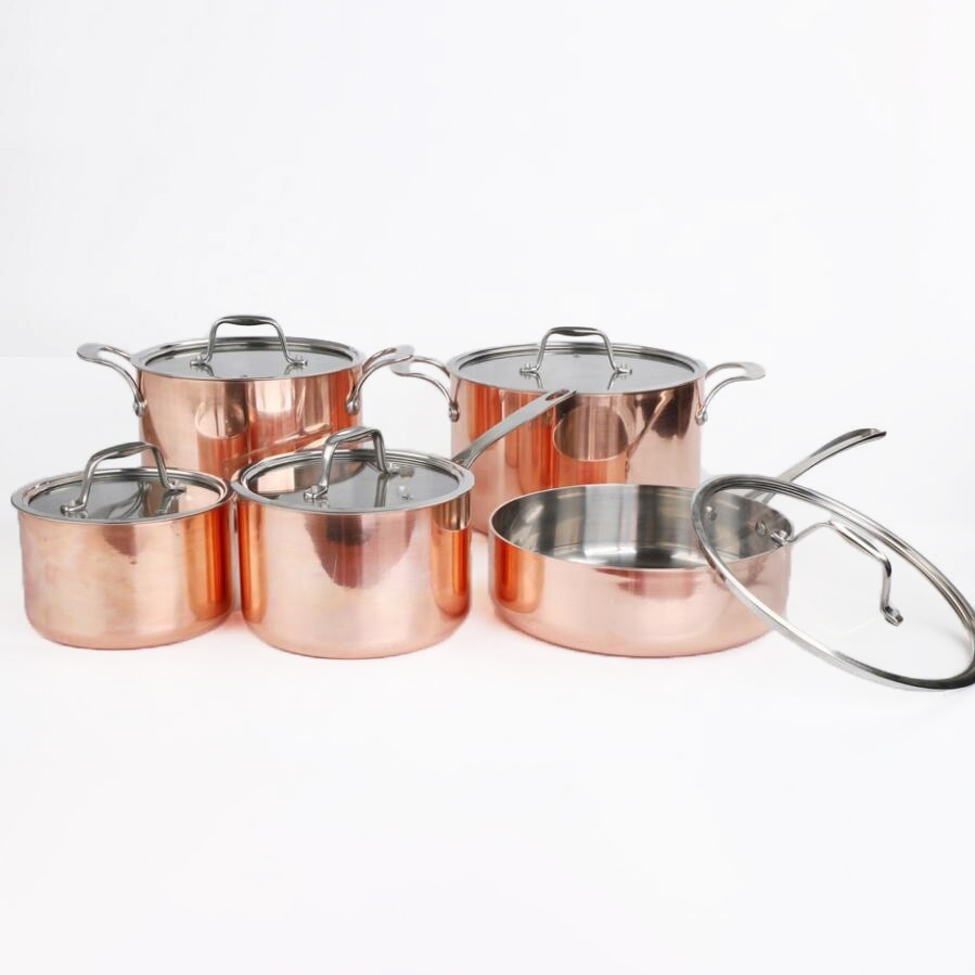 10PCS Aluminum Cookware Set Nonstick Copper Color Cooking Pot Casserole Saucepan