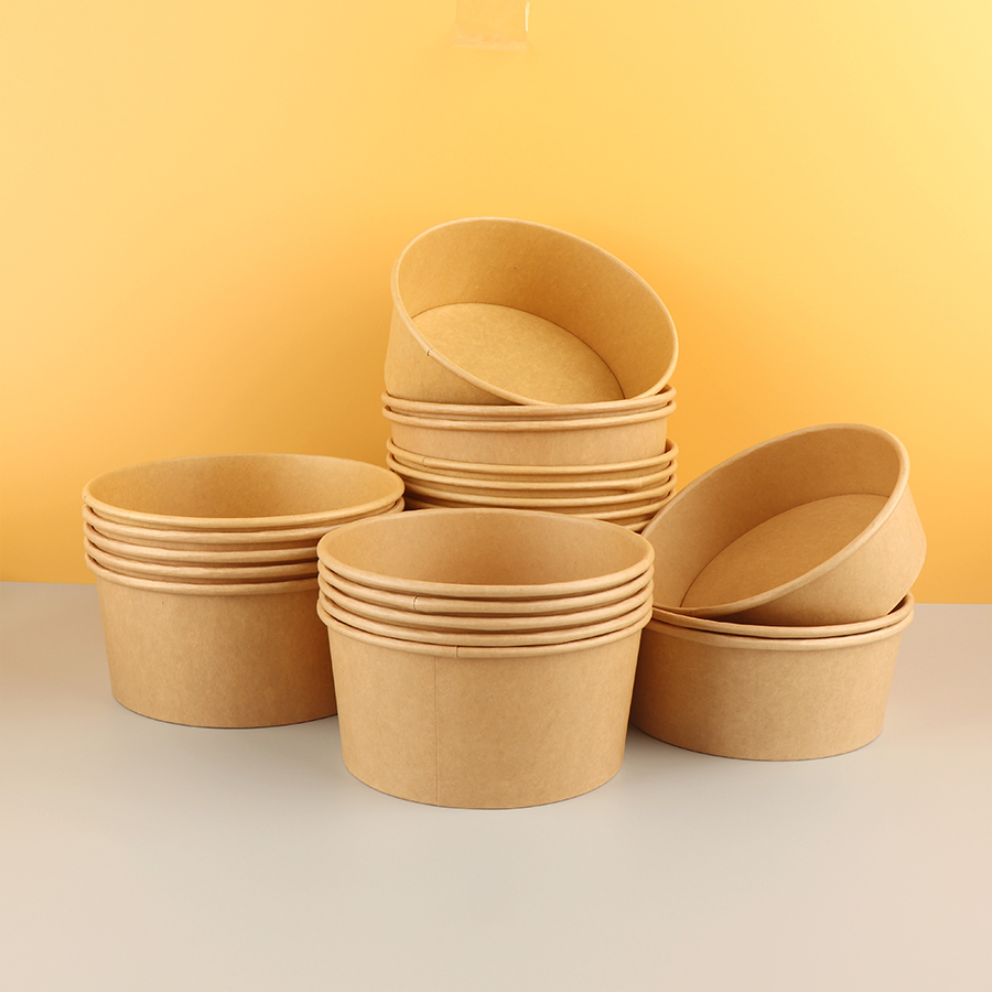 Lightweight Disposable Takeaway Round 1000ml Food Soup Brown Salad Kraft Paper Bowl with Lid
