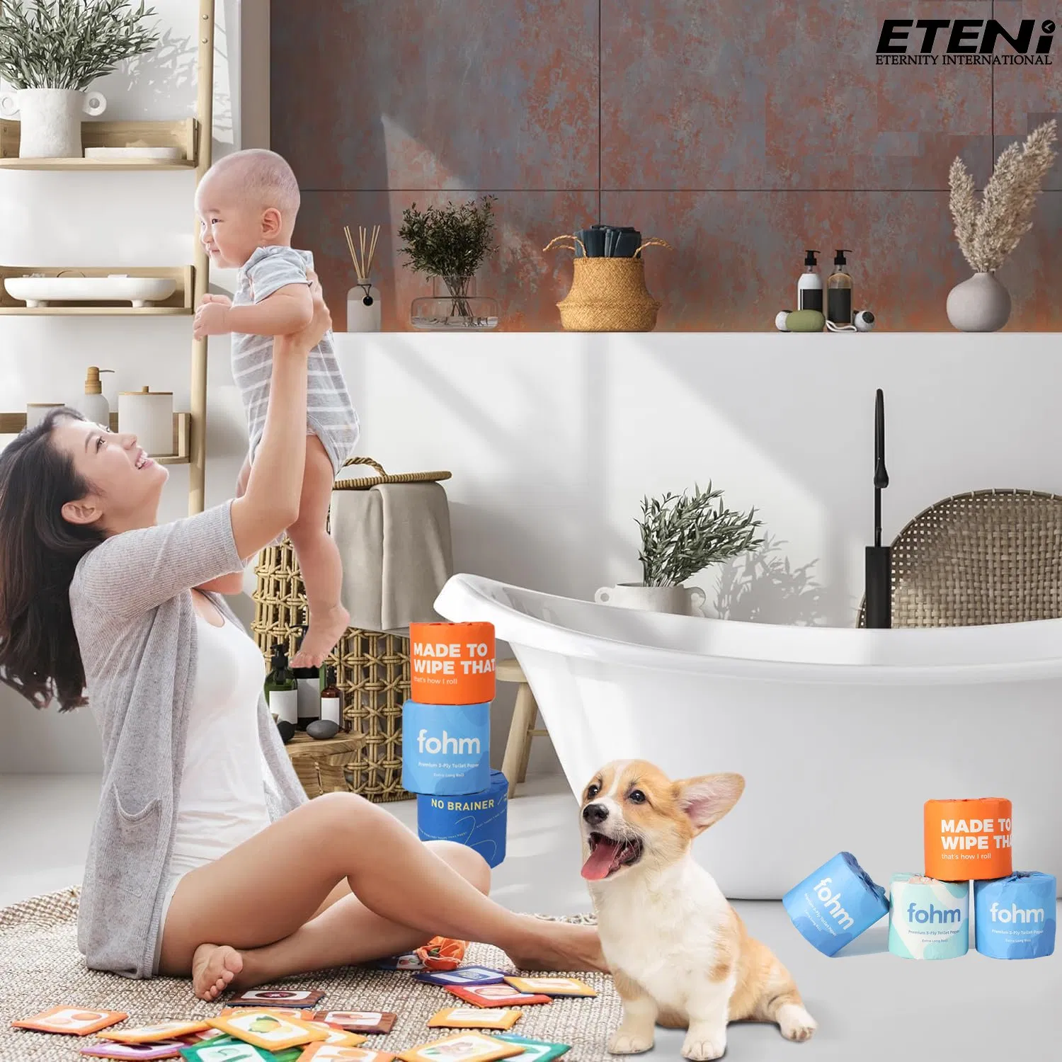 Eco-Friendly Wholesale Soft 3ply Hygienic 100% Bamboo Toilet Tissue Paper Roll for Bathroom