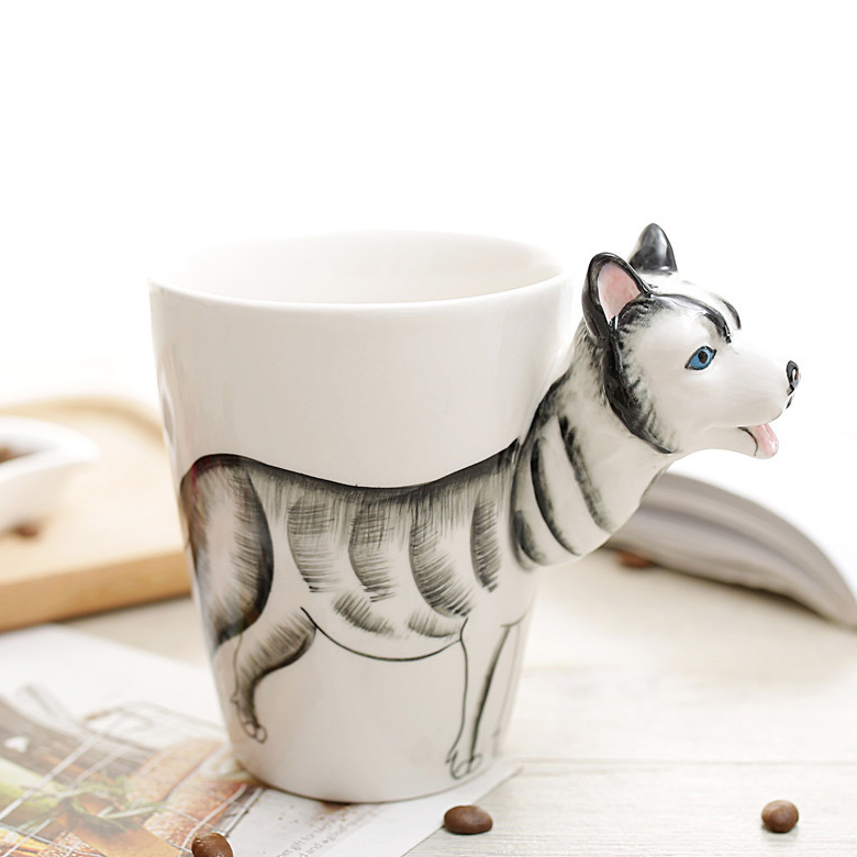 Factory Custom Animal Logo Ceramic Handle Glazed Mug Cup