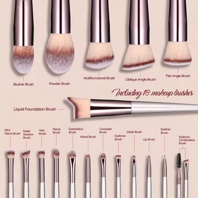 Makeup Brushes Set 18PCS Skin-Friendly Private Label Synthetic Makeup Brushes