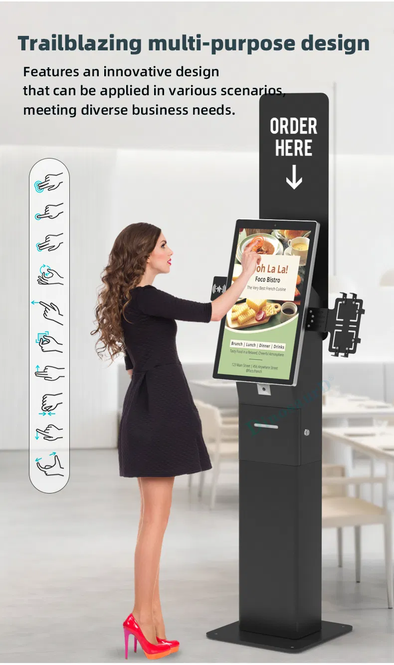 21.5 24 32 Inch Automatic Service Desktop Stand Restaurant Printer Scanner POS Machine Reception Touch Screen Payment Food Self Pay Machine Order Checkout Kiosk