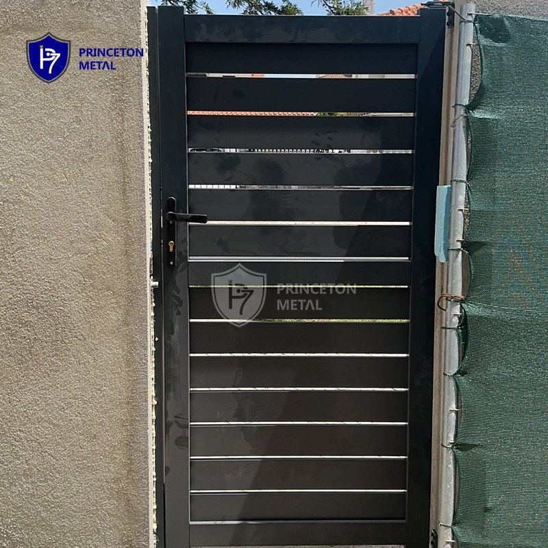 French Style Simple Elegant Aluminum Single Walkway Slat Gate for Security Garden Pedestrian Entrance Gate