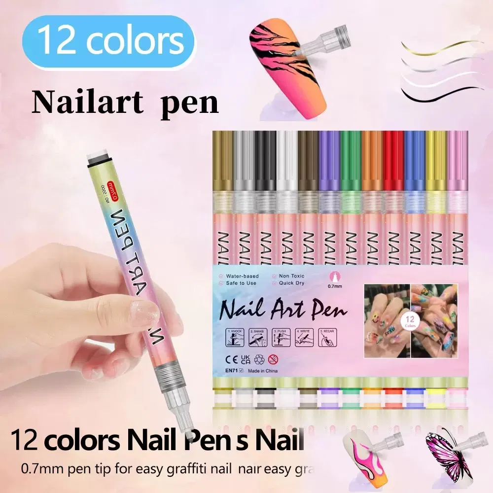 12 Colors Natural Ingredient Easy DIY Nail Drawing Wholesale Nail Art Pen
