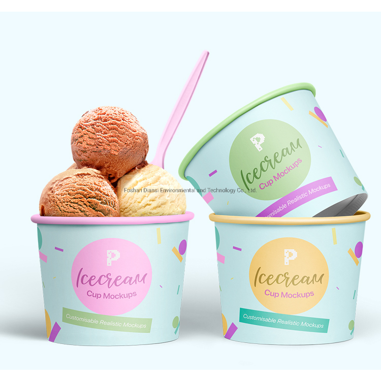 Custom Printed 3/5/8/16/18 Oz Disposable Ice Cream Paper Gelato Cups with Lid and Spoon