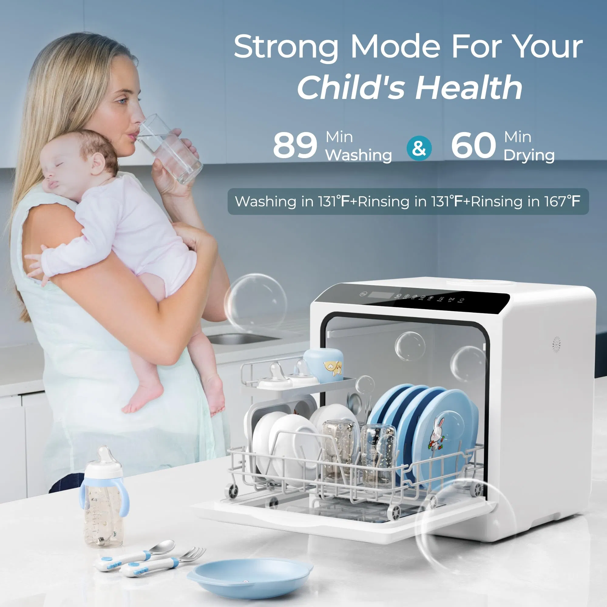 Space-Saving Mini Dishwasher with 5 Wash Programs for Easy Use