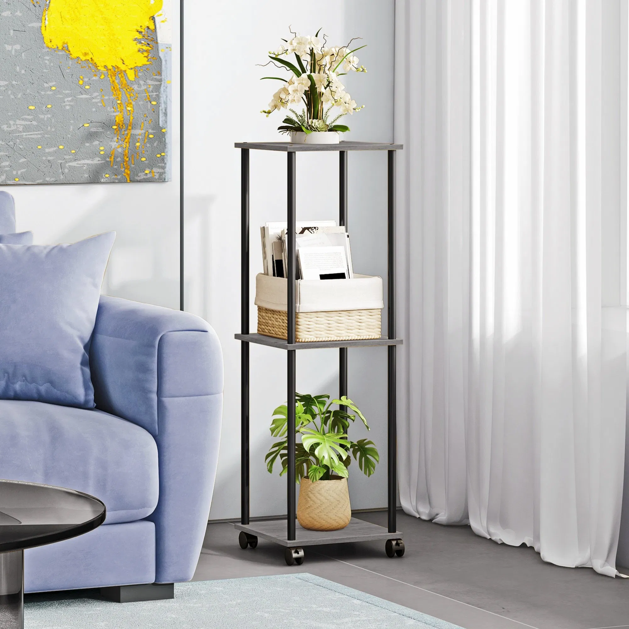 Modern Vertical Steel Wood Tiered Pot Holder Indoor Display Plant Stand