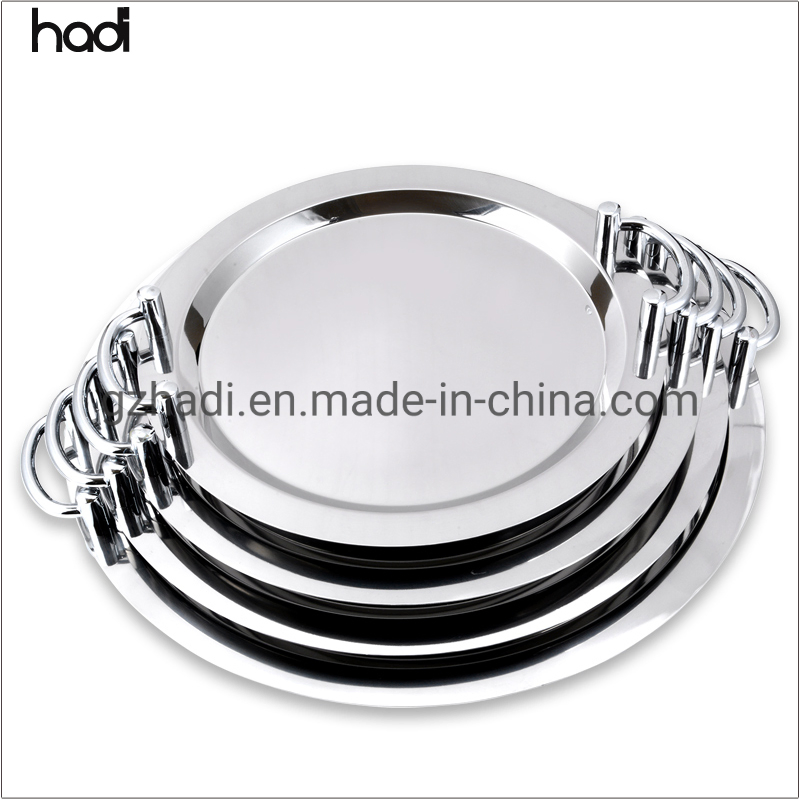 Restaurant and Hotel Supplies High Quality Middle East Mirror Tray Rectangle Oval Round Stainless Steel Buffet Trays with Handle Gold