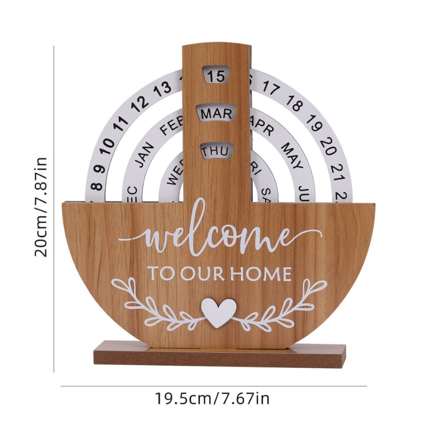 Creative Wooden Home Decor Office Desktop Decoration Manual Rotating Desk Calendar