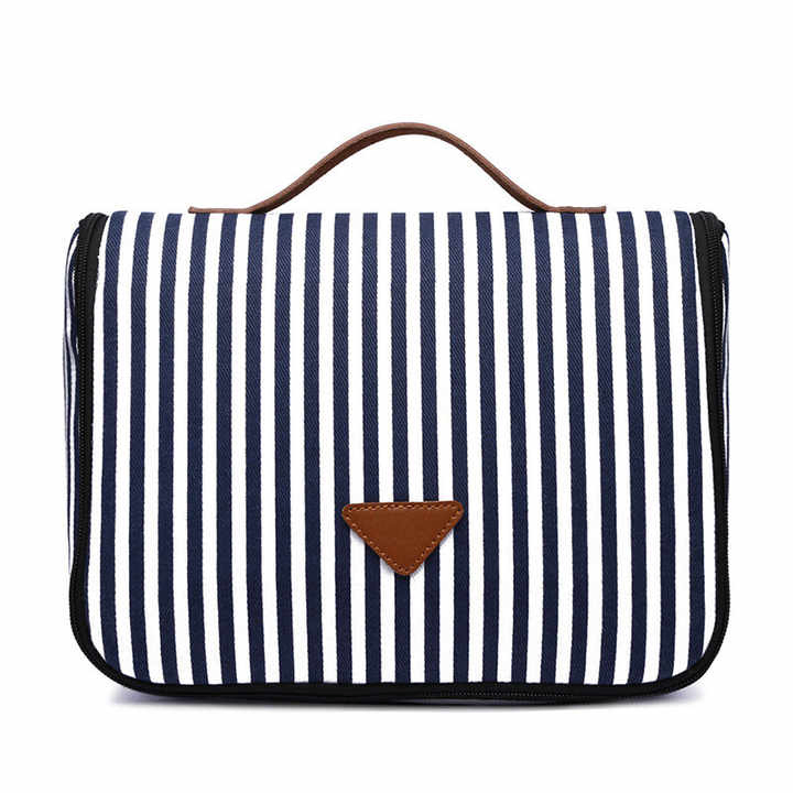 Customized Stripe Hand Canvas Waterproof Hanging Make up Organizer Bag