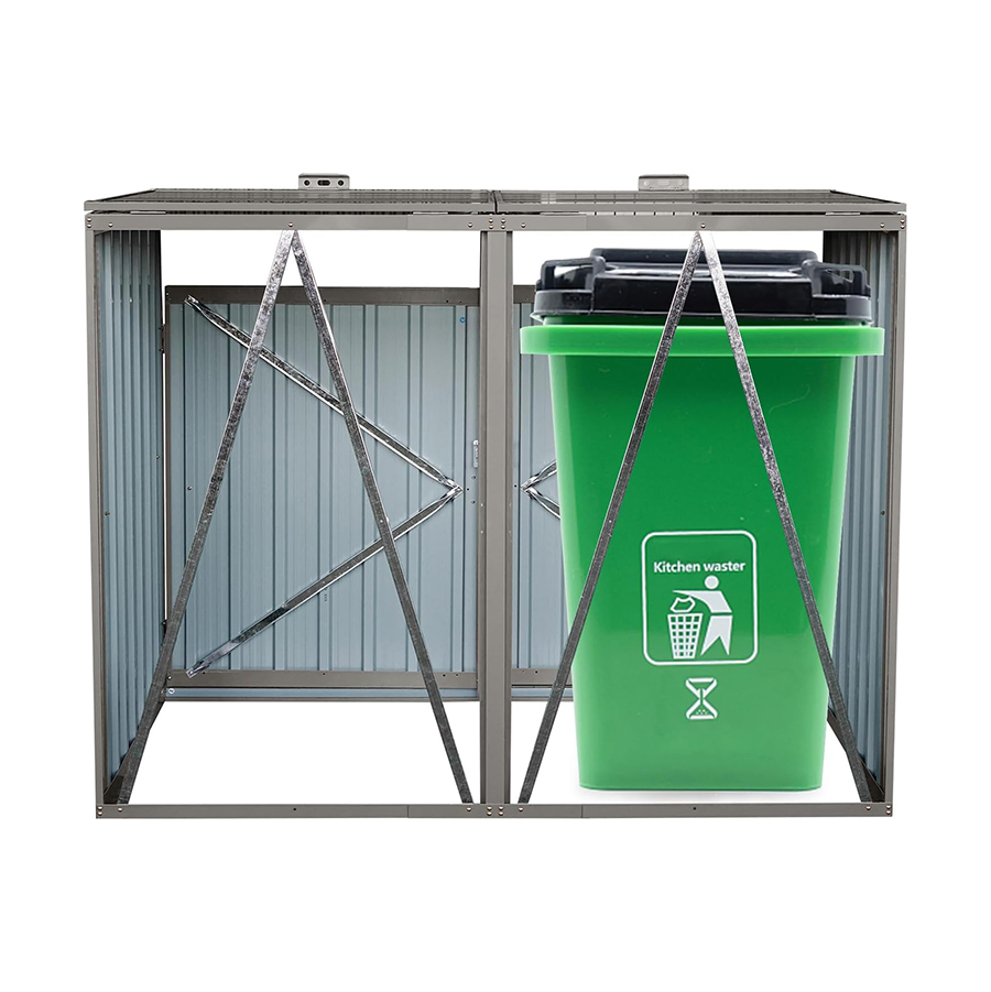 Yw Industrial Custom Service Manufacturer Metal Galvanized Trash Can Garbage Bin Storage Shed for Porch Backyard Patio