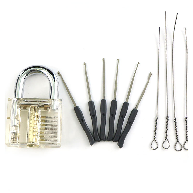 Transparent Visible Cutaway 10 PCS Lock Pick Set Handle Tools Lock Pick Set