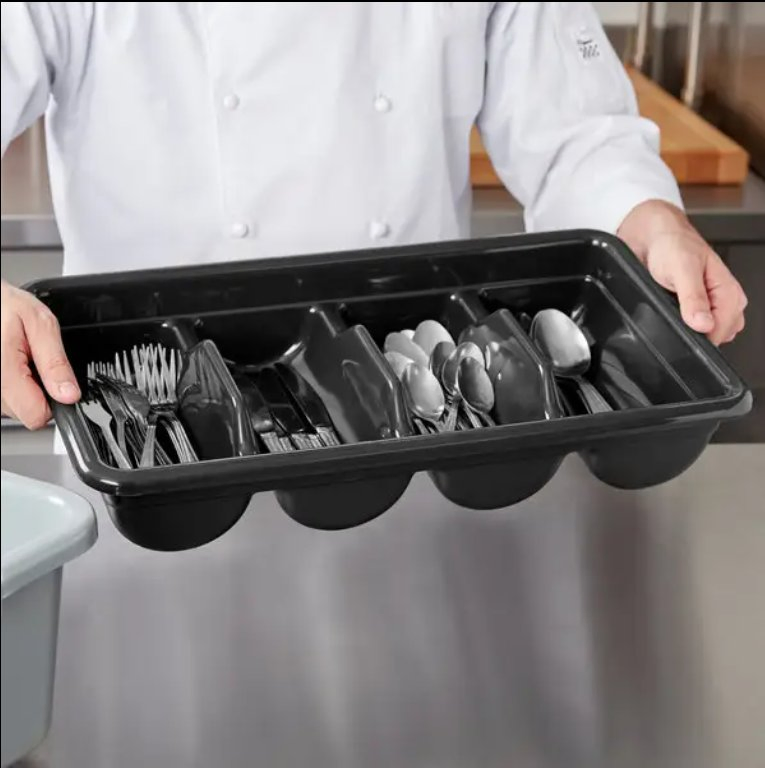 PP Plastic Kitchen 4 Compartment Cutlery Tray Box