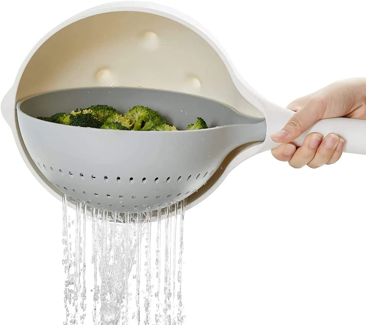 360 Degree Rotating Colanders Kitchen Strainers Washing Basket with Long Handle