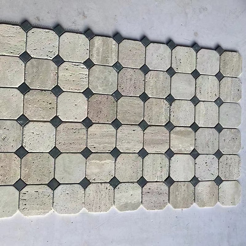 French Retro Octagonal Honed Travertine Marble Limestone Mosaic Marble Floor Wall Tiles