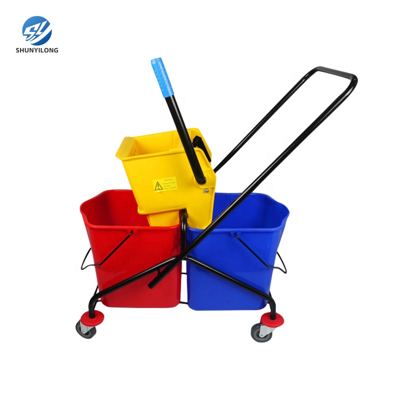 PP Plastic Double Buckets Mop Cleaning Trolley Mop Water Squeezing Bucket