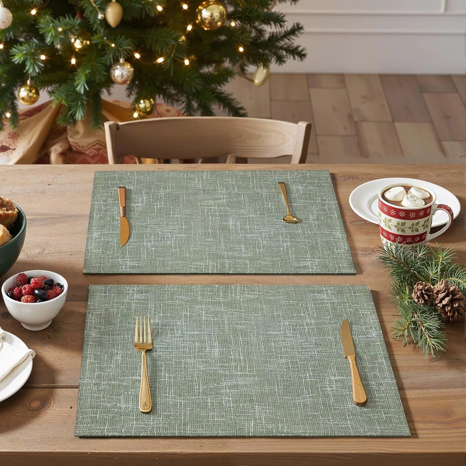 Burlap Textured Sturdy Fabric Double Layer Heat Resistant Placemats Set