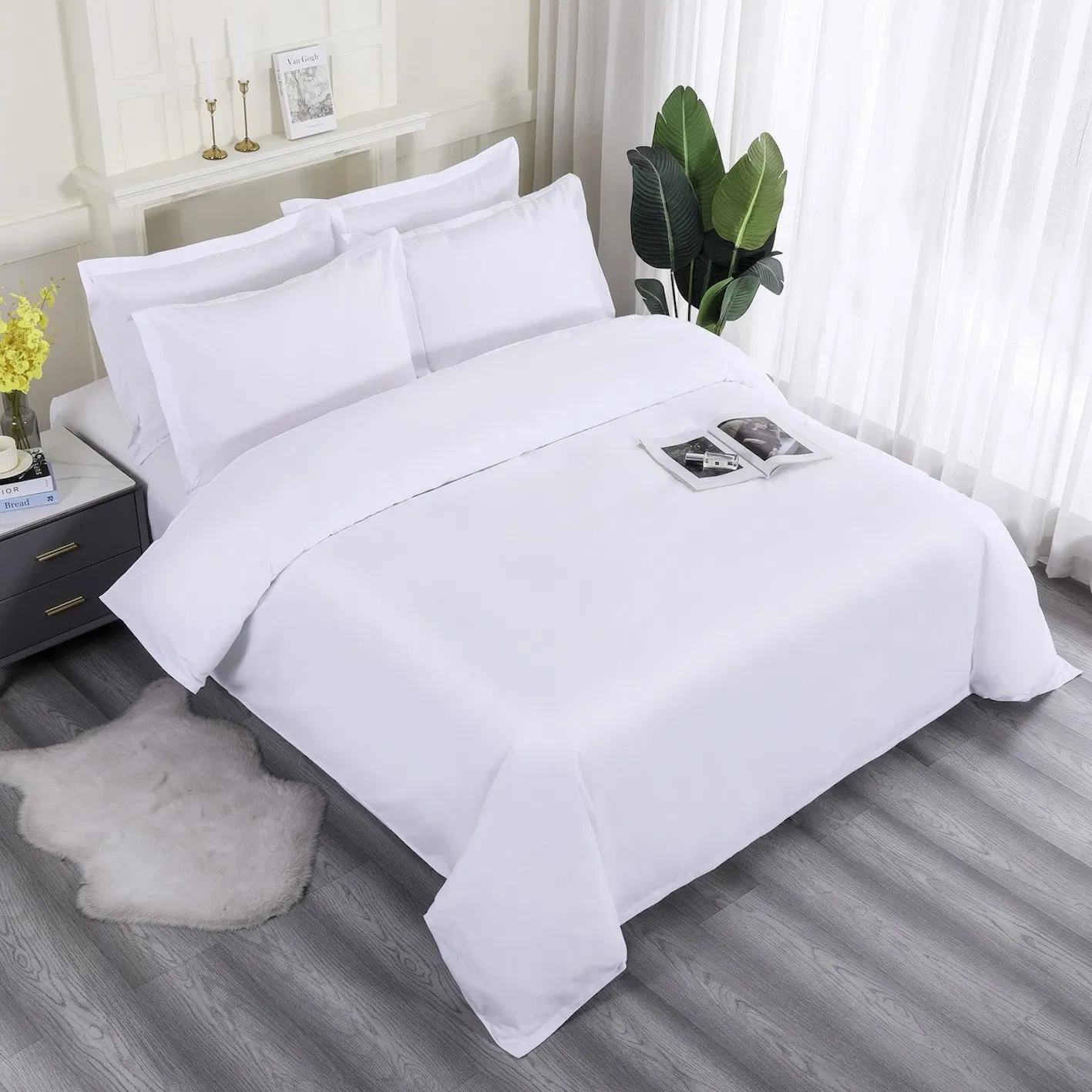 ODM/OEM King Queen Size Comforter Cover Sheet Set White Hotel Quilt Duvet Bed Cover Set Bed Linen White Bed Sheets Hotels 4 Pieces Microfiber Bedding Set