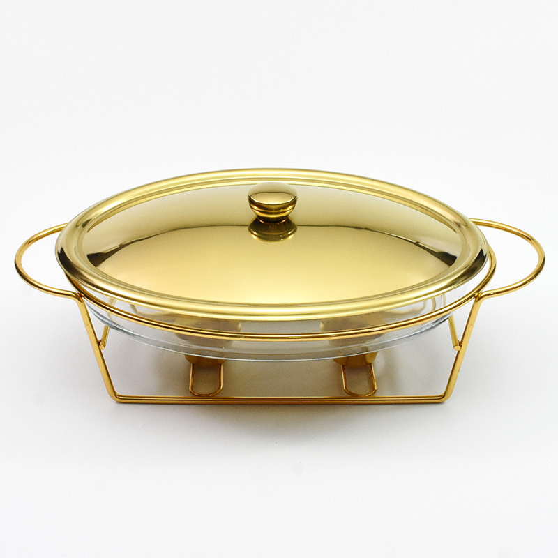 3.0L Gold Chafing Dishes Buffet Set Glass Soup Pots Food Warmer for Catering, Party, Wedding, Banquet, Events