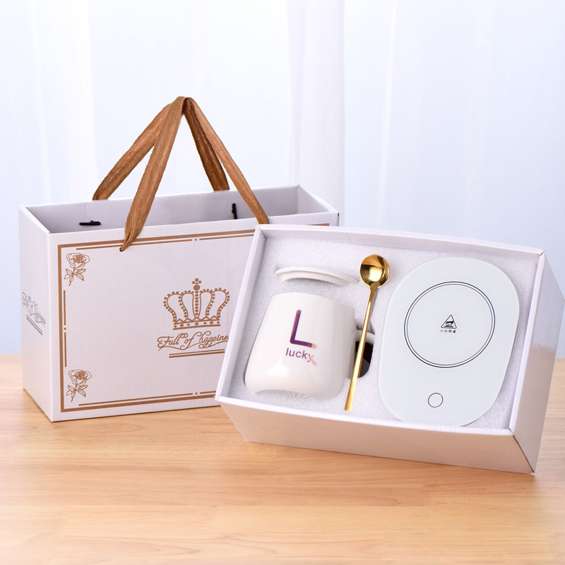 55 Degrees Constant Temperature Cup Ceramic Cup Gift Cup Water Cup Coffee Cup Gift Box with Spoon Can Be Heated