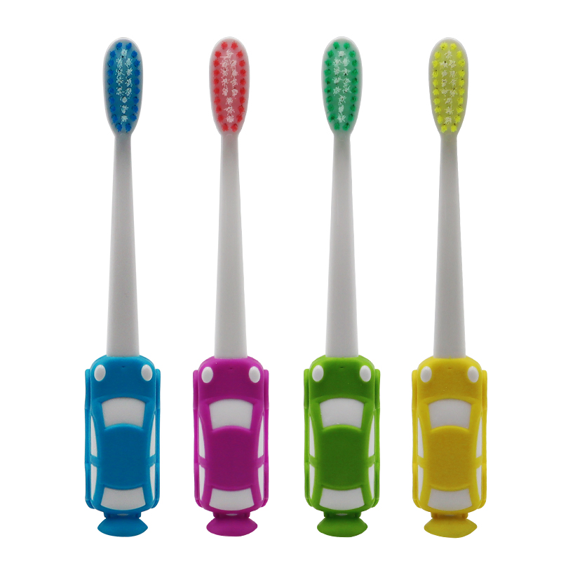 Cute Car Design Gentle Kid Child Soft Bristles Toothbrush with Suction Cup for Travel Home