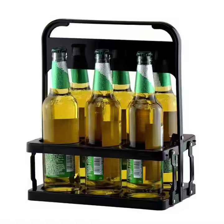 Foldable Red Black 6 Bottle Beer Carrier Barware Portable Beer Bottle Rack Plastic Bottle Holder for Big Cups Custom Logo