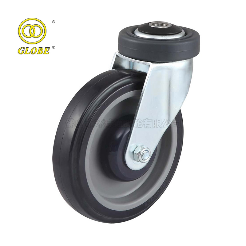 3-5inch Industry Trolley Furniture Soft Grey PU Bolt Hole Swivel Caster Wheels