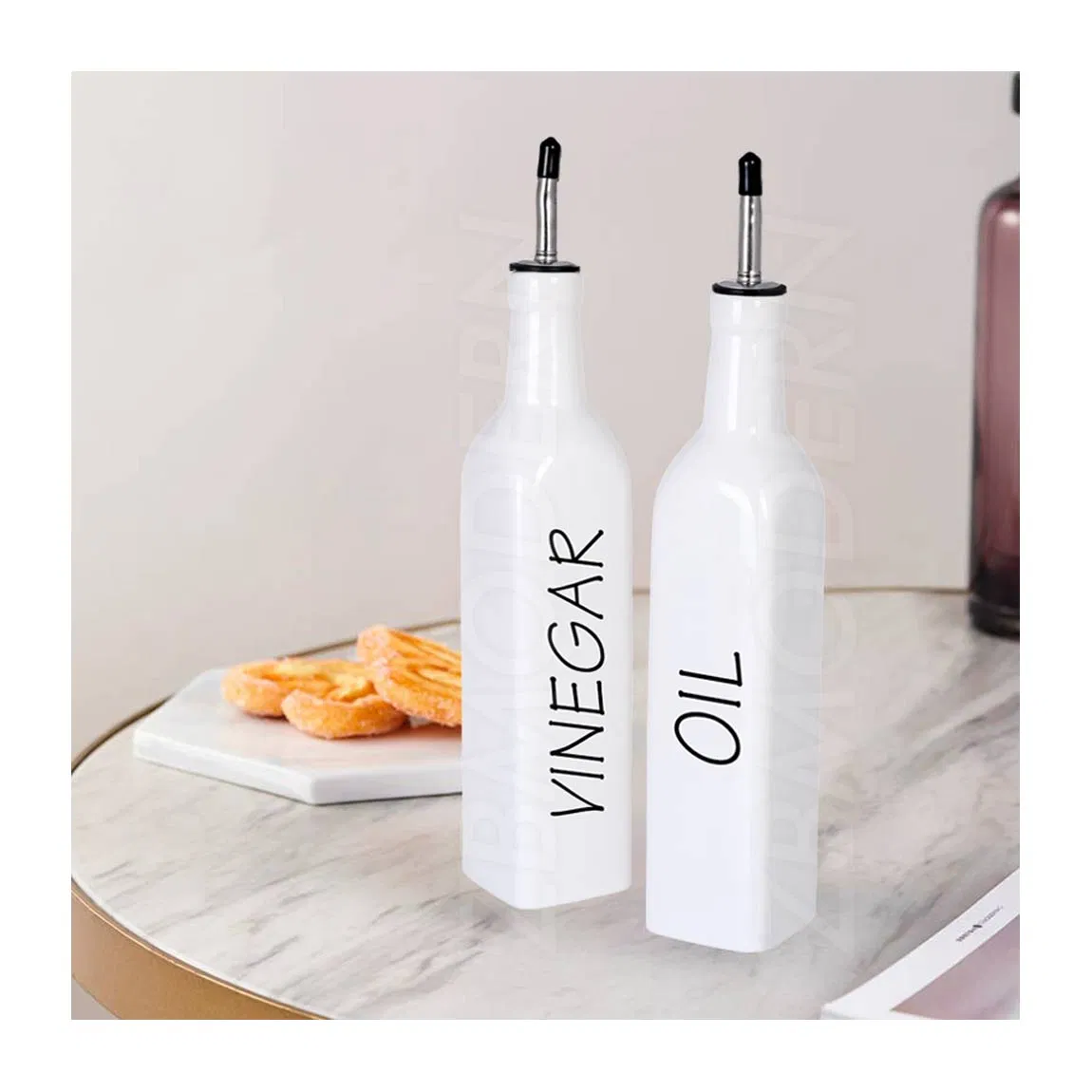 Good Quality Custom White Ceramic Cruet Set Kitchen Porcelain Vinegar Oil Dispenser Bottle