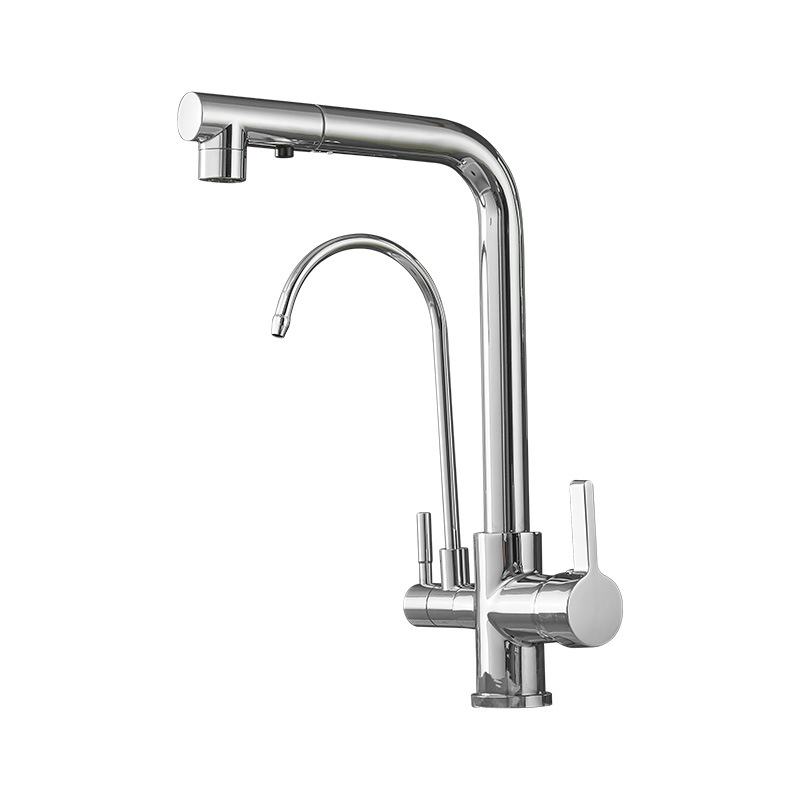 Chrome Brass Three Ways Sink Mixer Kitchen Faucet Modern Double Outlet Water Pull Down Kitchen Faucet Taps