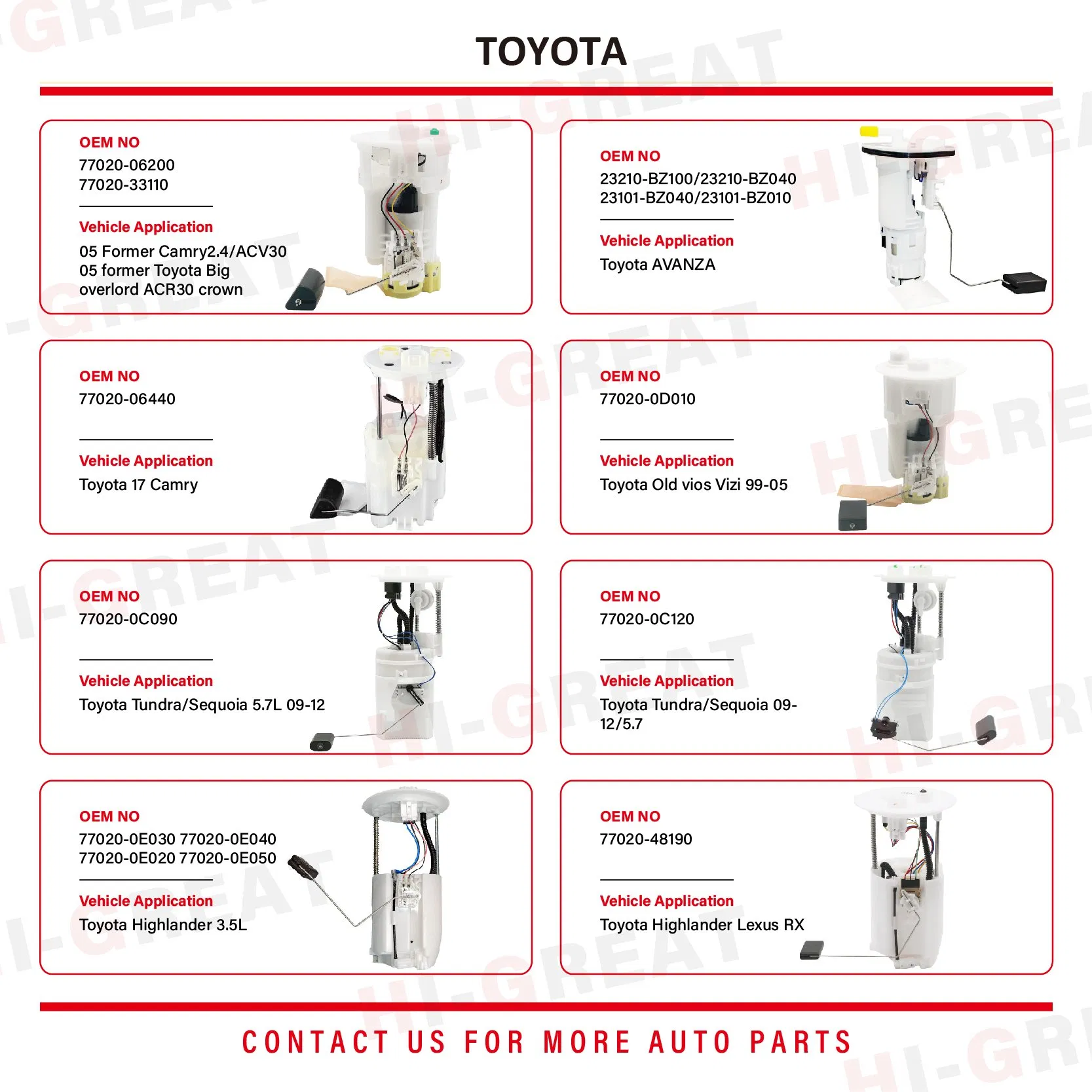 Электрический топливный насос для автомобилей Toyota, Hyundai, KIA, Nissan, Honda, Mitsubishi, Chevrolet, Mazda, Peugeot, VW