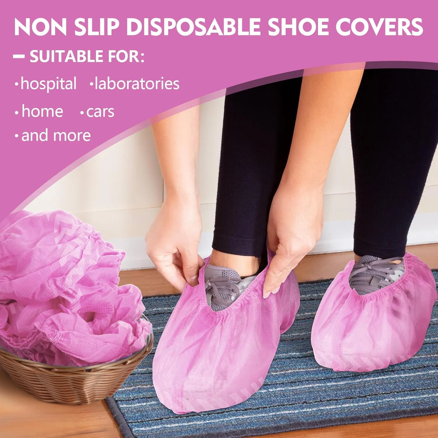 Pink Non-Slip Durable Thicked Non-Woven Overshoes Protector Disposable Shoe Cover