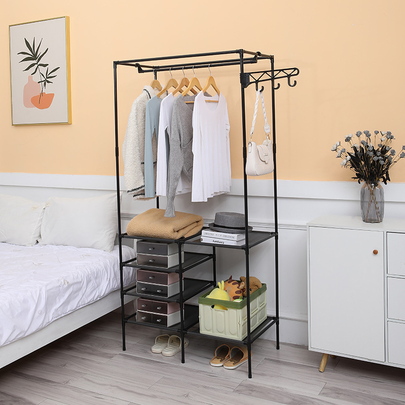 Simple Bedroom Standing Multifunctional Iron Pipe Standing Coat Rack Shoe