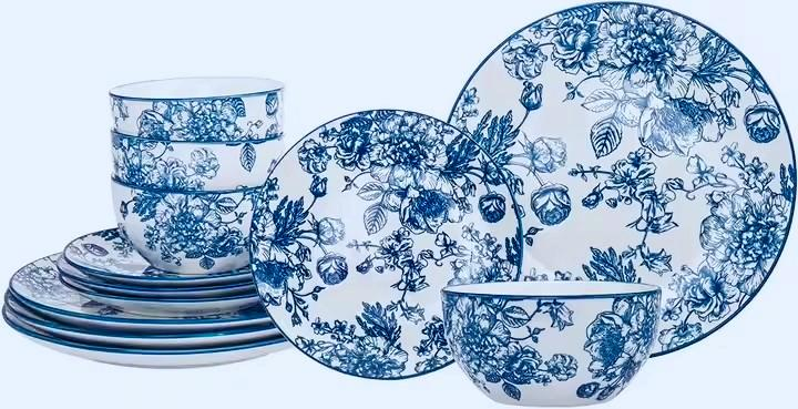 Hot-Selling 12/16/18/24PCS Dinner Set Pad Printing Blue Porcelainware Stoneware Ceramics Tableware
