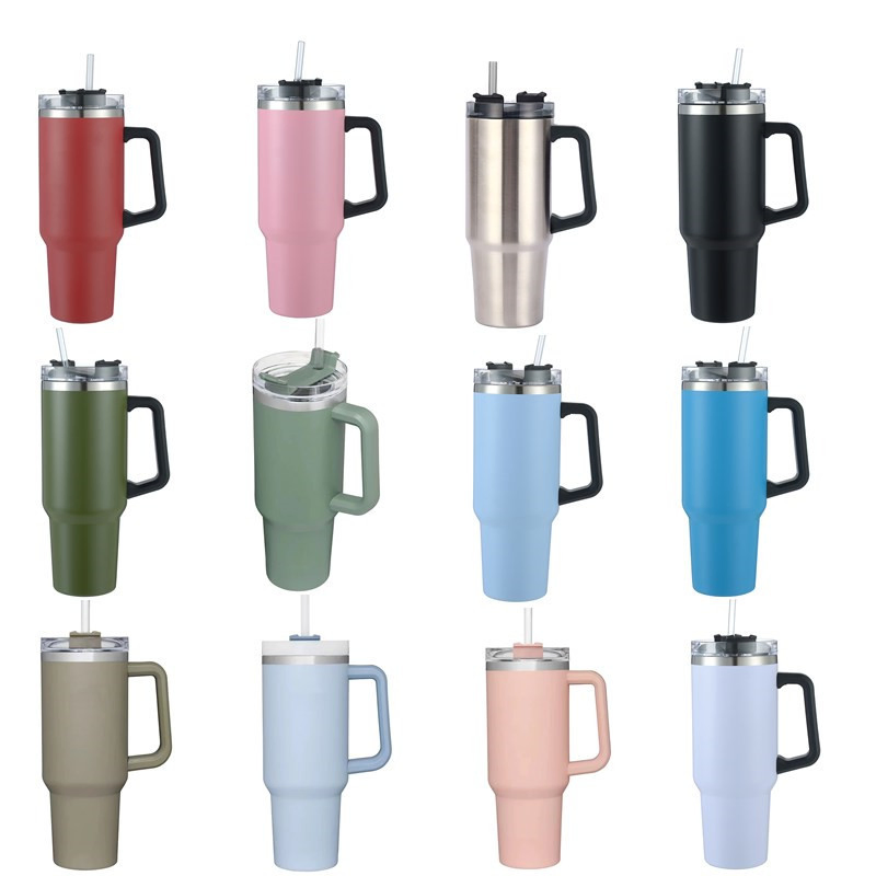 Термокружка 40 унций с ручкой и трубочкой, нержавеющая сталь