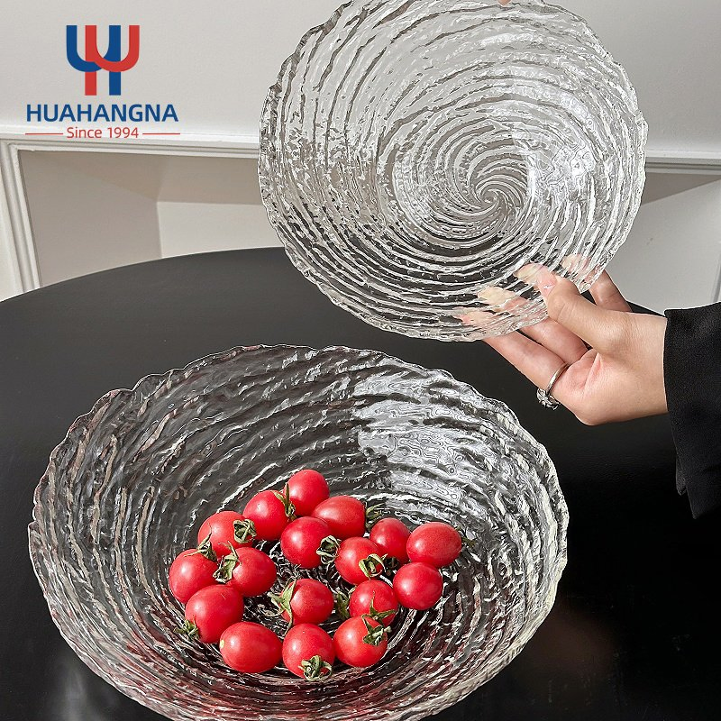 Handmade Spiral Dinner Glass Bowl Salad Soup 5-10 Inch Clear Green Decorative Food Serving Glass Dish Bowl