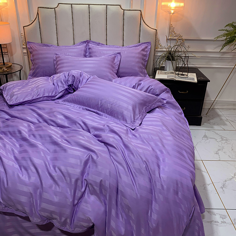 Luxury Home Bed Linen 3cm Stripe Satin Silk Bedsheet 4PCS Duvet Cover Bedding Set