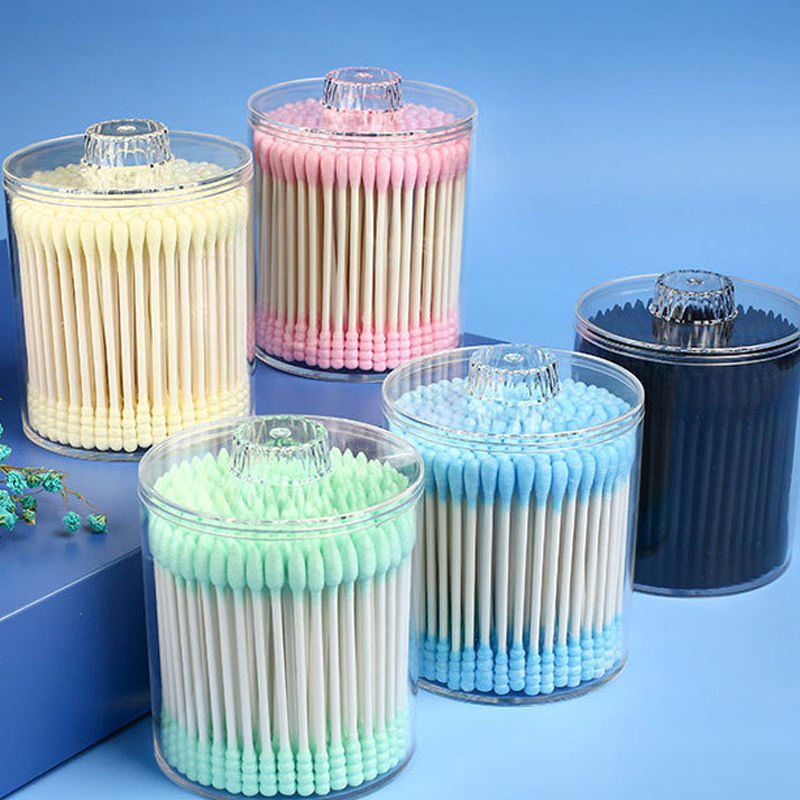 a Box of 20o Colored Cotton Swabs in a Highly Transparent Box.