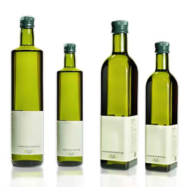Food Grade 250ml 500ml 750ml 1000ml Empty Square Antique Green Marasca Glass Bottle Olive Oil Bottle
