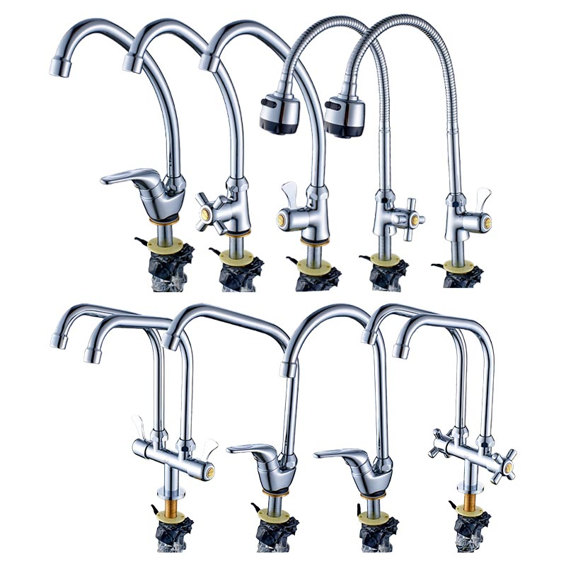 Single Pipe Cold Water Kitchen Faucet Large Arc Swivel Spout Stainless Steel Sink Faucet