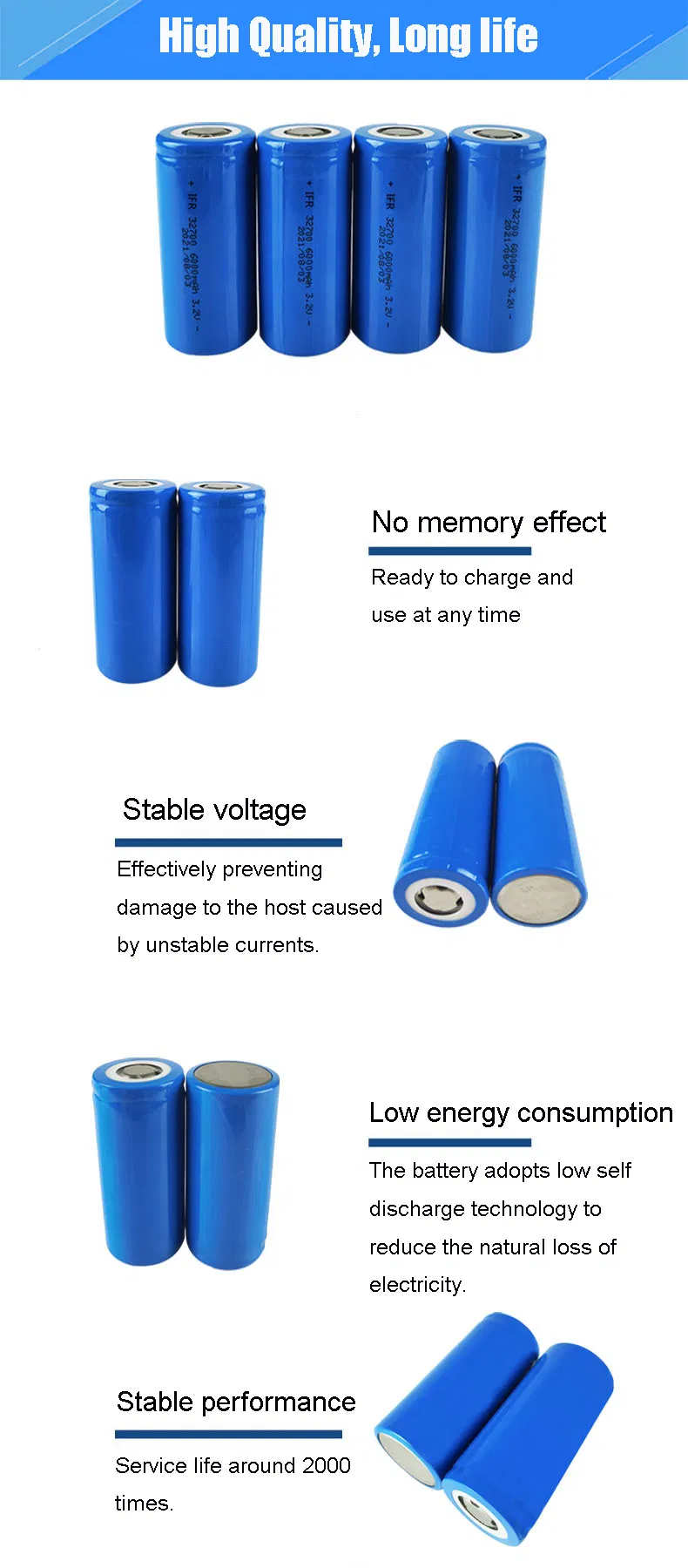 Deep Cycle Rechargeable Li Ion Battery Cell 32700 3.2V 6000mAh LiFePO4 Battery for Solar Light