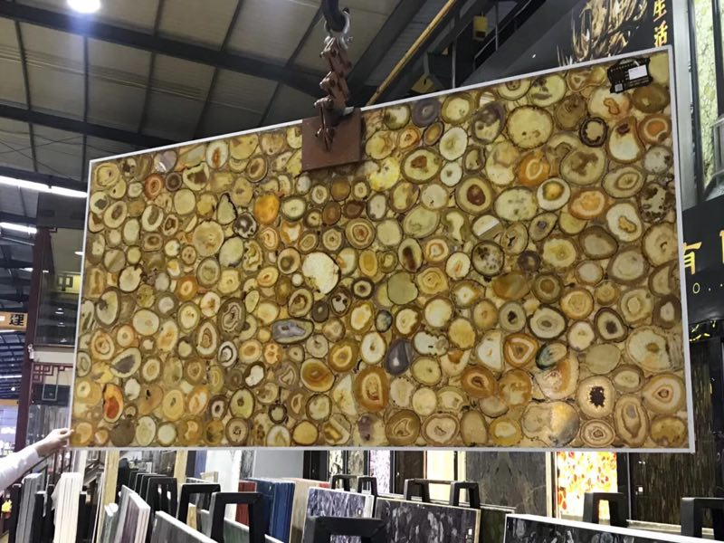 Natural Stone  polished/honed/antique/Sandblasted Yellow Green agate for interiors/ indoor/ floor/wall decoration/background