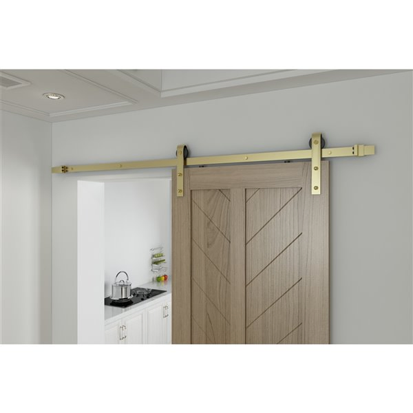 Classic Gold Finish Brass Sliding Wood Door Track with Hardware Set