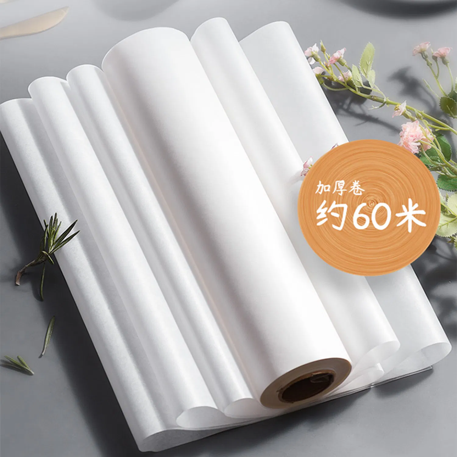 Custom 38cm Nonstick Antigrease Parchment Baking Unbleached Brown Kraft Food Wrapping Dry Waxed Paper Roll