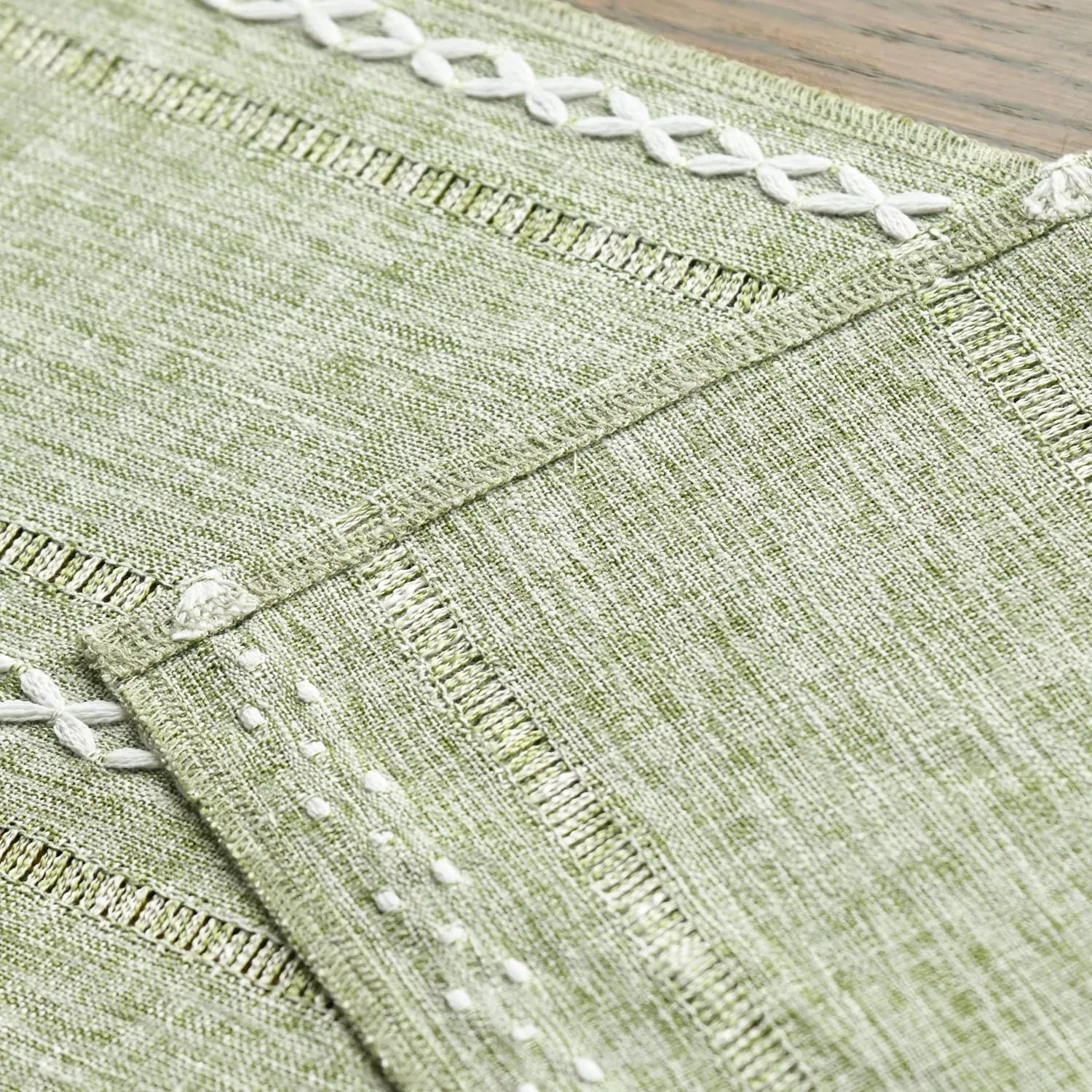 Sage Green Rustic Cotton Linen Table Runner for Home Party Decor