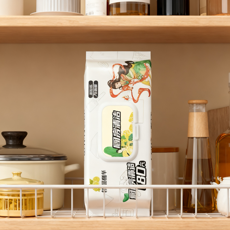 Customized 80cts Strong and Soft Household Cleanup Wet Wipes Safe Free From Alcohol RO Water Cleaning Wet Wipes for kitchen Flooring