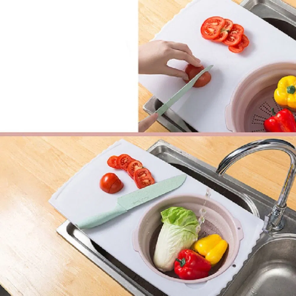 Over-The-Sink Chopping Board with Removable Folding Wash Drain Colander Esg16435