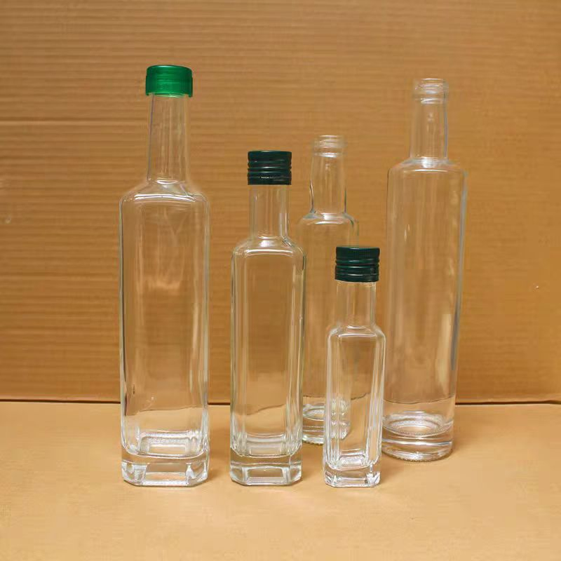 Empty 100ml 250ml 500ml 1L Clear Square 750ml Olive Oil Glass Syrup Dispenser Bottles with Easy Pour Spout Set